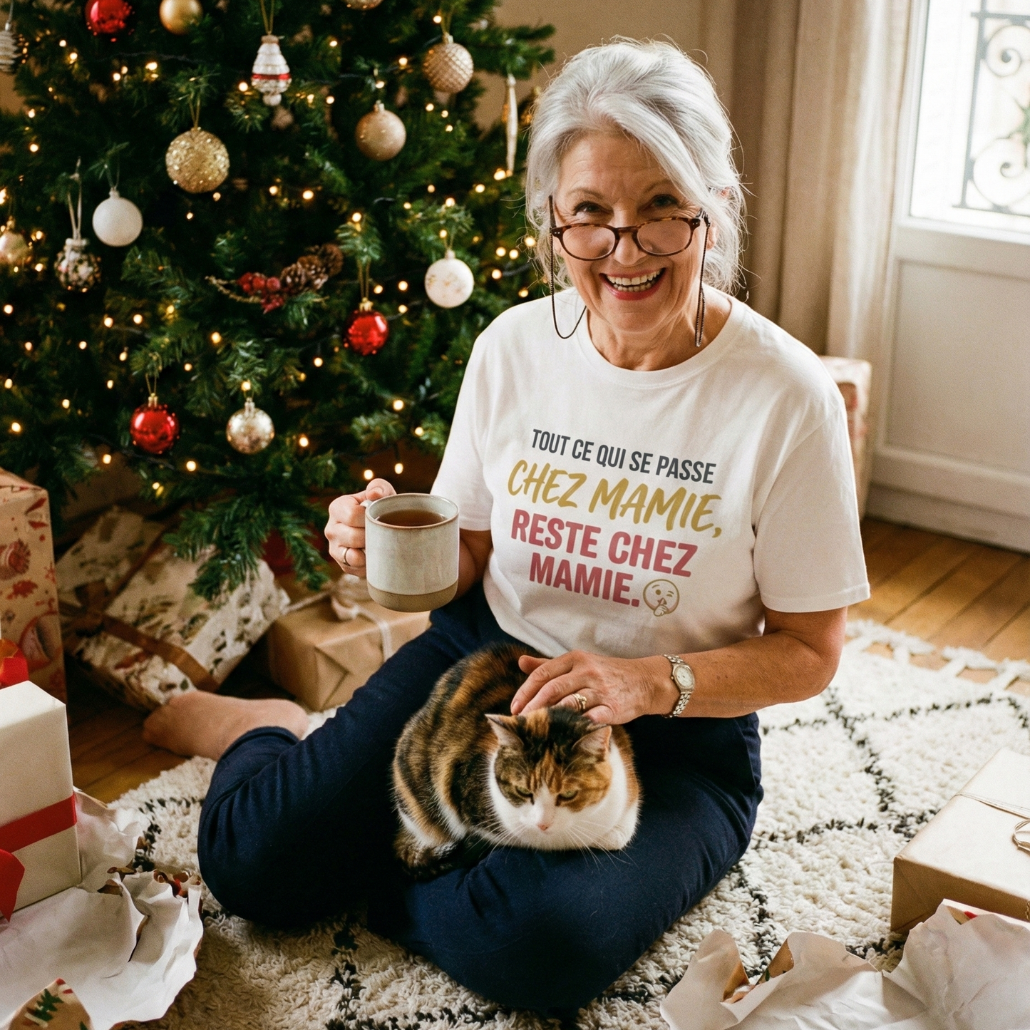 T-Shirt Mamie – "Ce qui se passe chez Mamie..." – Idée Cadeau Noël Grand-Mère